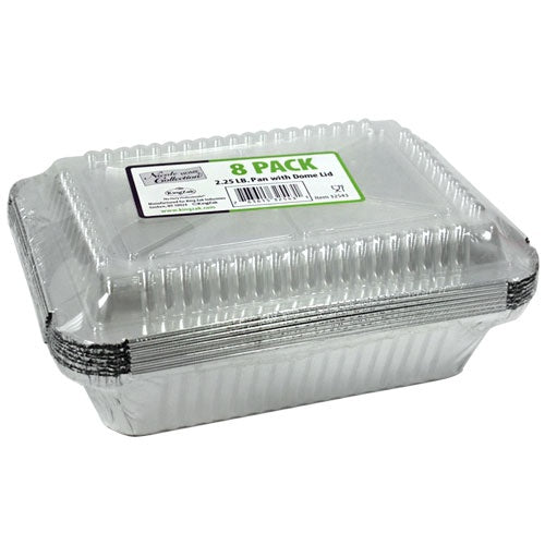 2.25 lb. Aluminum Oblong Pan w/ Plastic Dome Lid 8-Packs - Nicole Home Collection