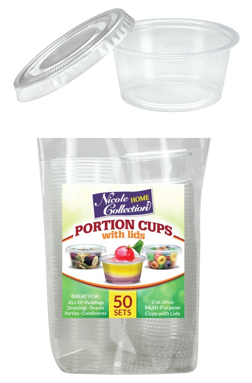 2 oz. Portion Cups w/ Lids - Clear - 50 Sets - Nicole Home Collection