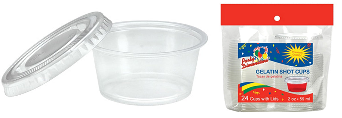 2 oz. Gelatin Shot Cups w/ Lids - Clear - 24 Sets - Party Dimensions