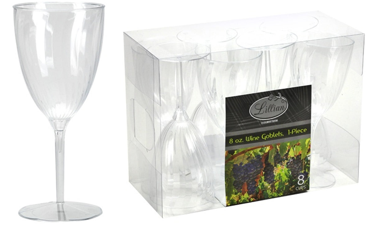 8 oz. 1-Piece Wine Goblets, 8-Packs - Lillian