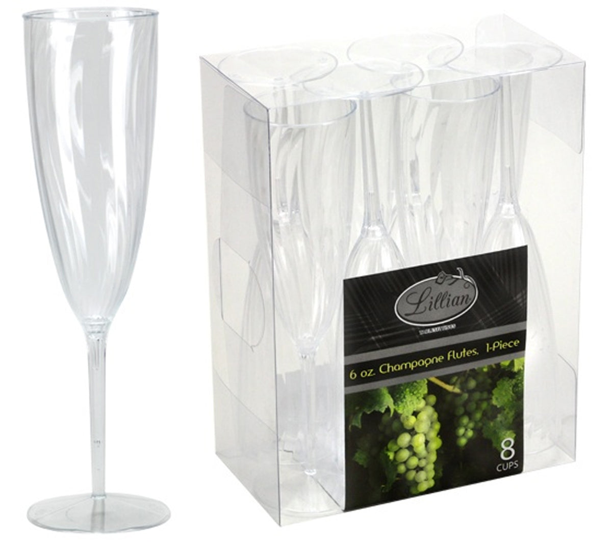 6 oz. 1-Piece Champagne Flutes, 8-Packs - Lillian