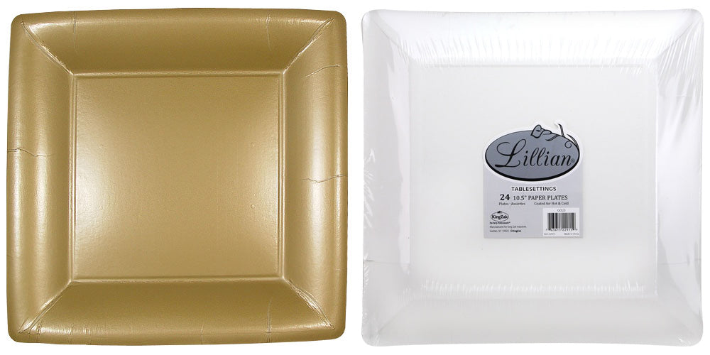 Solid Gold 10" Square Dinner Paper Plates - Lillian
