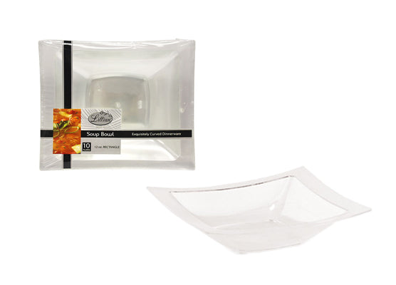 Rectangular Clear Plastic Soup Bowls by Lillian - 12oz - 10-Packs