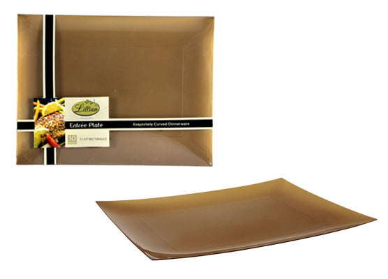 Rectangular Gold Plastic Entree Plates - 10-Packs