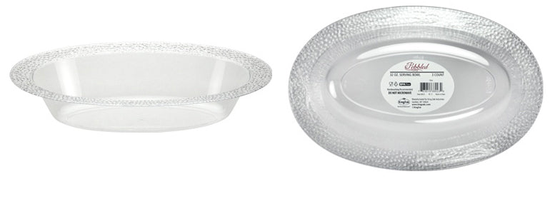 Pebbled - 32 oz. Oval Bowl - Clear - 3-Packs - Lillian