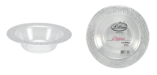 Pebbled - 5 oz. Plastic Bowl - Clear - 10-Packs - Lillian