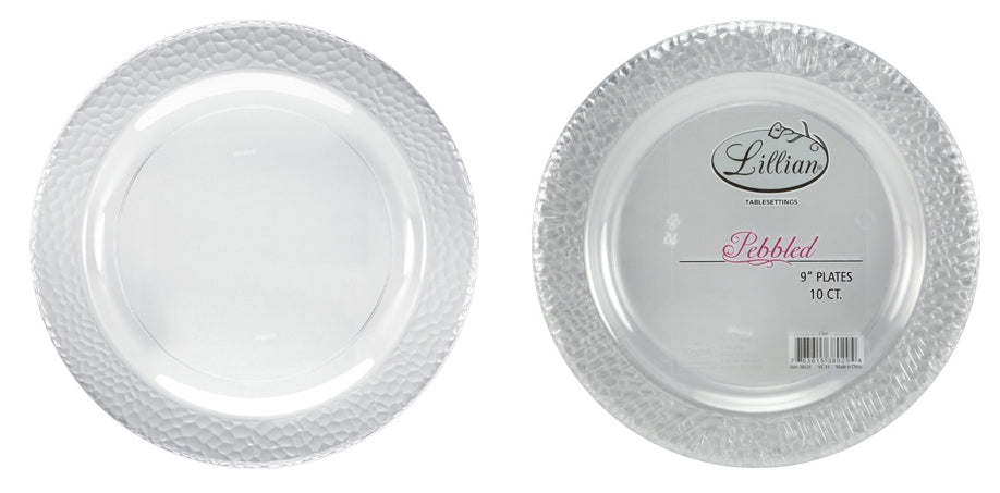 Pebbled - 9" Plastic Plate - Clear - 10-Packs - Lillian