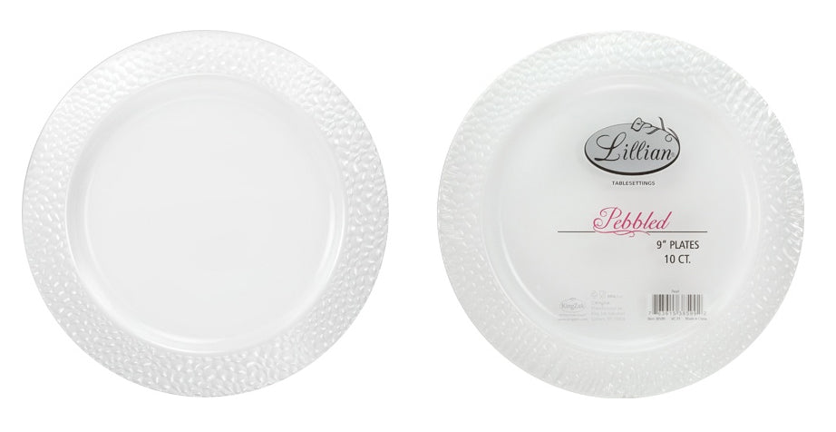 Pebbled - 9" Plastic Plate - Pearl - 10-Packs - Lillian