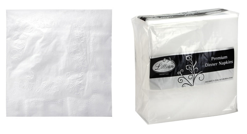 1/4 Fold Dinner Napkin - 3 Ply - White - 75-Packs - Lillian