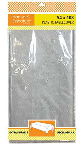 54" X 108" Rectangular Heavyweight Plastic Tablecloth - Silver Lace - Hanna K. Signature