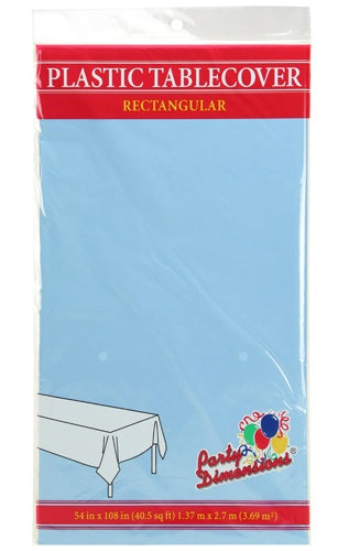 54" X 108" Rectangular Plastic Tablecloth - Light Blue - Party Dimensions