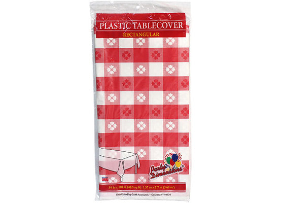 Red Gingham Rectangle Plastic Tablecloths by Party Dimensions - 54'' x 108''