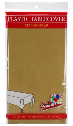 54" X 108" Rectangle Plastic Tablecloth - Gold - Party Dimensions