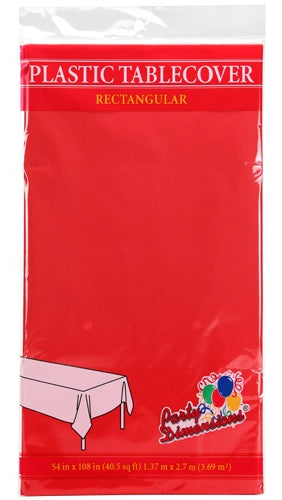 54" X 108" Rectangular Plastic Tablecloth - Red - Party Dimensions