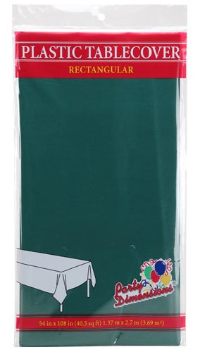 54" X 108" Rectangular Plastic Tablecloth - Hunter Green - Party Dimensions