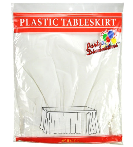 29" X 14' Plastic Tableskirt - White - Party Dimensions