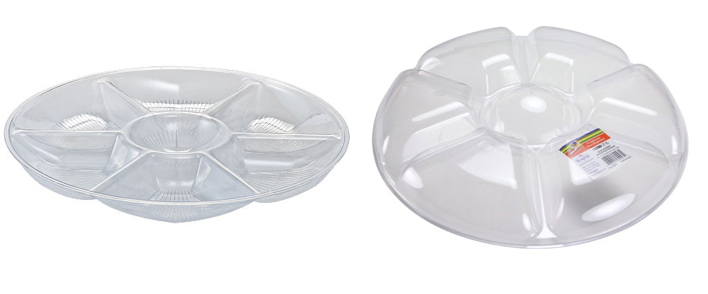 14" Clear 7 Compartment Plastic Platter - Party Dimensions