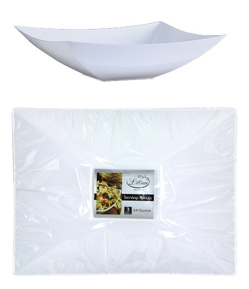 Pearl 64 oz. Rectangular Plastic Serving Bowl - 3-Packs - Lillian