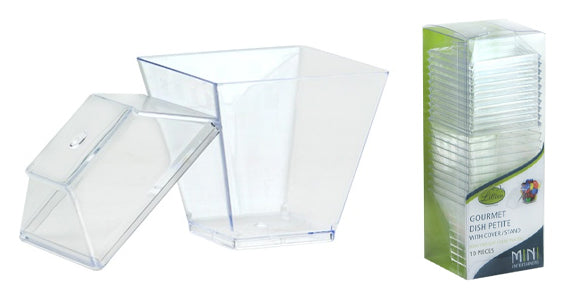 Mini Gourmet Dish Petite w/ Stand/Lid - 10-Packs - Clear - Lillian