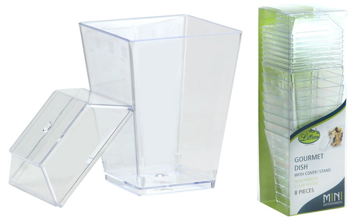 Mini Gourmet Dish w/ Stand/Lids - 8-Packs - Clear - Lillian