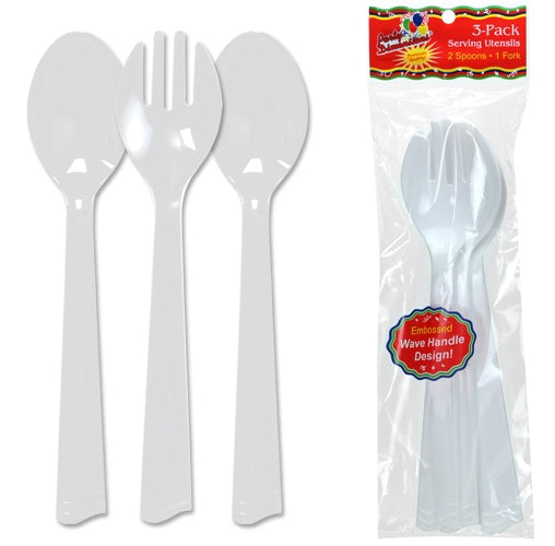 3 Piece Pearl White Heavyweight Plastic Serving Set  - Lillian