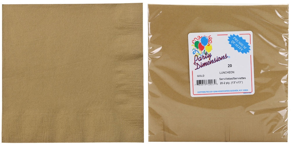 Luncheon Napkin, Gold, 20-Packs - Party Dimensions