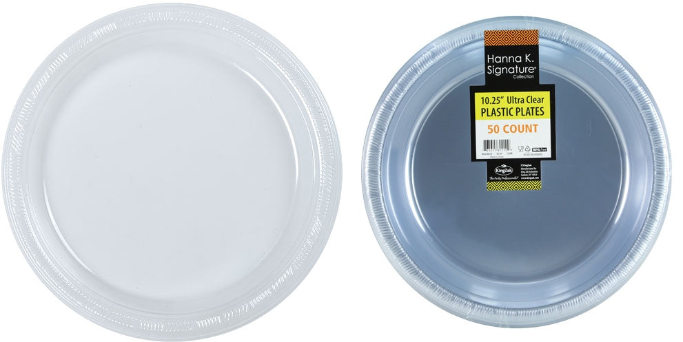 10" Heavyweight Plastic Plates - Ultra Clear - 50-Packs - Hanna K. Signature