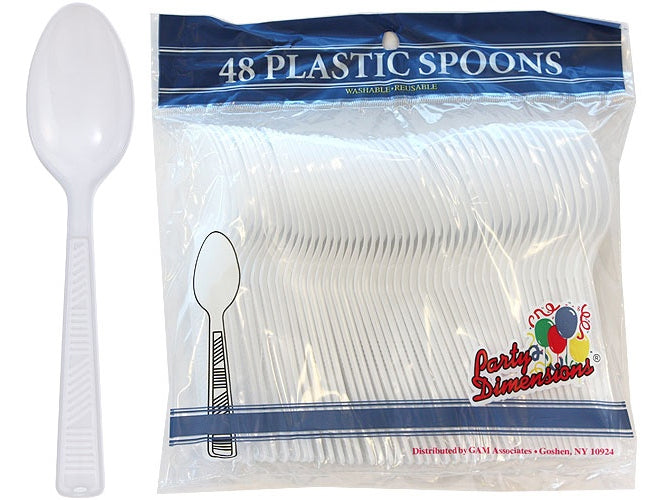 White Teaspoon 48-Packs - Party Dimensions