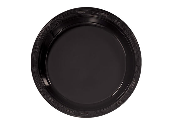 Black 9'' Round Plastic Plates by Hanna K. Signature - 50-Packs