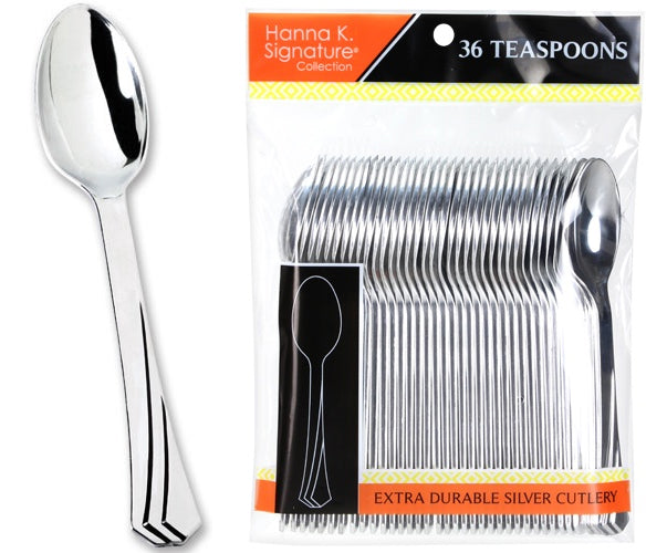 Polished Silver Plastic Teaspoons 36-Packs - Hanna K. Signature