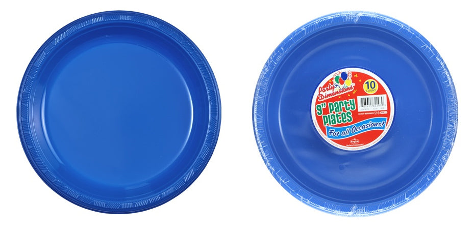 9" Blue Plastic Plate 10-Packs - Party Dimensions
