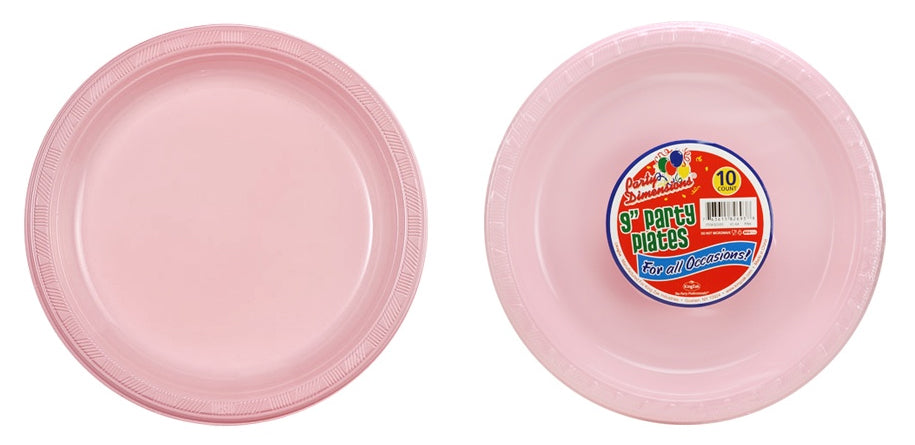 9" Pink Plastic Plate - 10-Packs - Party Dimensions