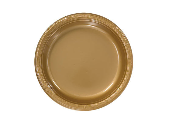 Gold 7'' Round Plastic Plates by Hanna K. Signature - 50-Packs