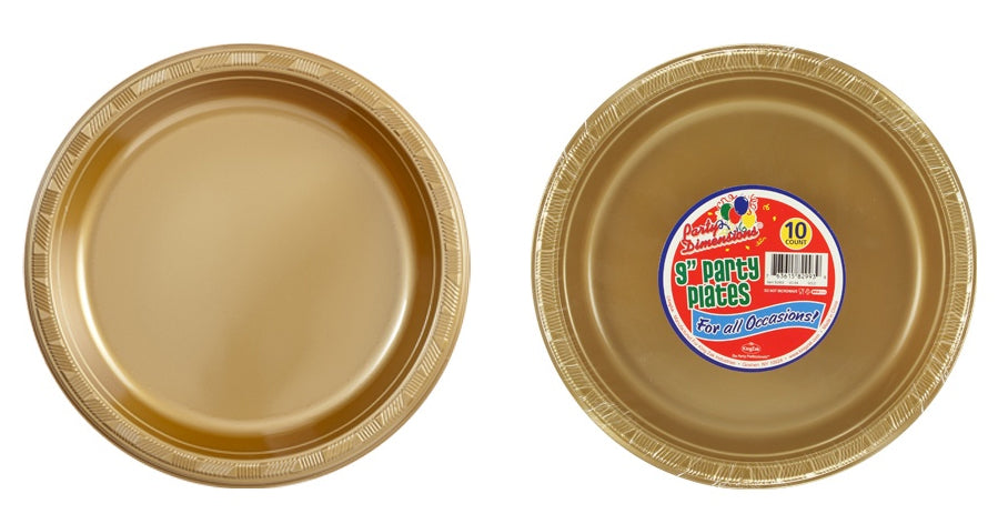 9" Plastic Plates - Gold - 10-Packs - Party Dimensions