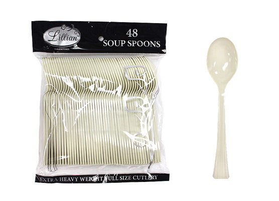 Sahara Plastic Soup Spoons Cutlery Bags by Lillian - 48-Packs