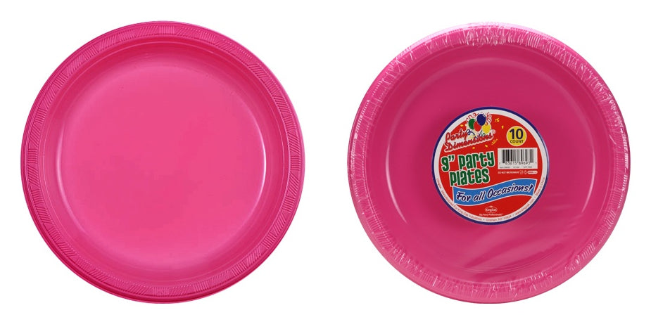 9" Plastic Plate - Hot Pink - 10-Packs - Party Dimensions