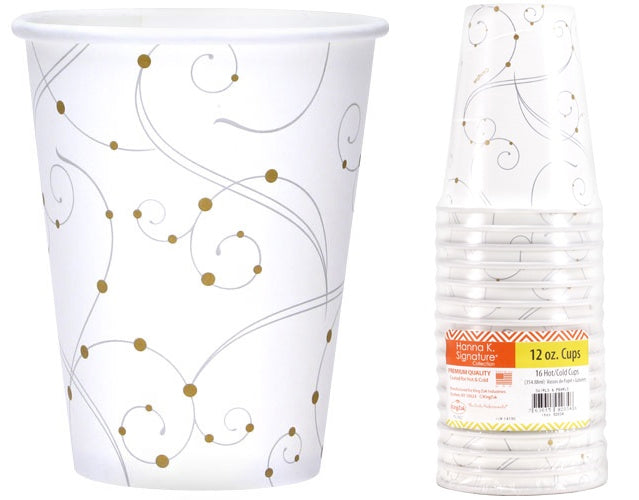 12 oz. Swirls & Pearls Hot/Cold Paper Cup 16Ct - Hanna K. Signature
