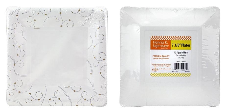 7.375" Swirls & Pearls Square Paper Plate 12-Packs - Hanna K. Signature