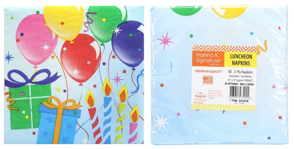 Lunch Napkins - Birthday Balloons Design - 40-Packs - Hanna K. Signature