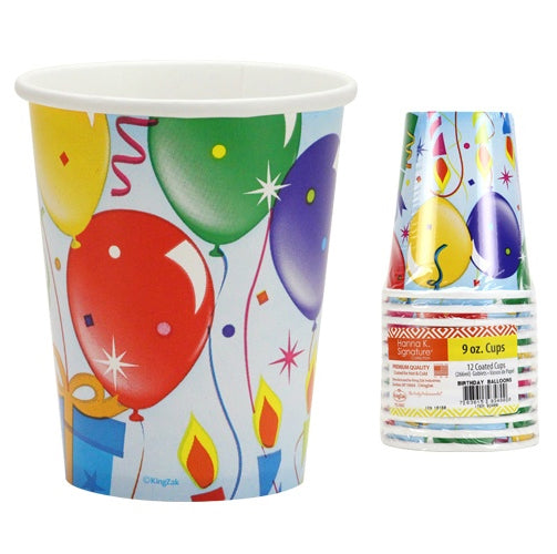 9 oz. Paper Cups - Birthday Balloons Design - 12-Packs - Hanna K. Signature
