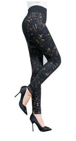 Women's Jean Leggings - Black & Gold Reptile Print