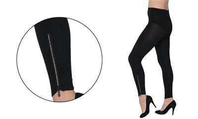 Women's Fashion Leggings - Black w/ Side Ankle Zipper - Queen Size