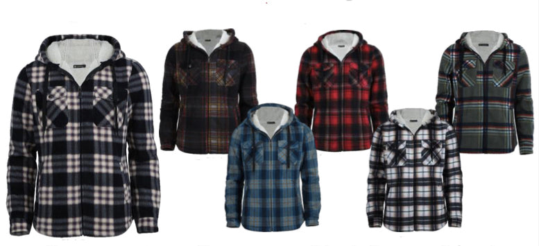Women's Zip-Up Hooded Plaid Flannel Shirts w/ Berber Lining - Choose Your Color(s)