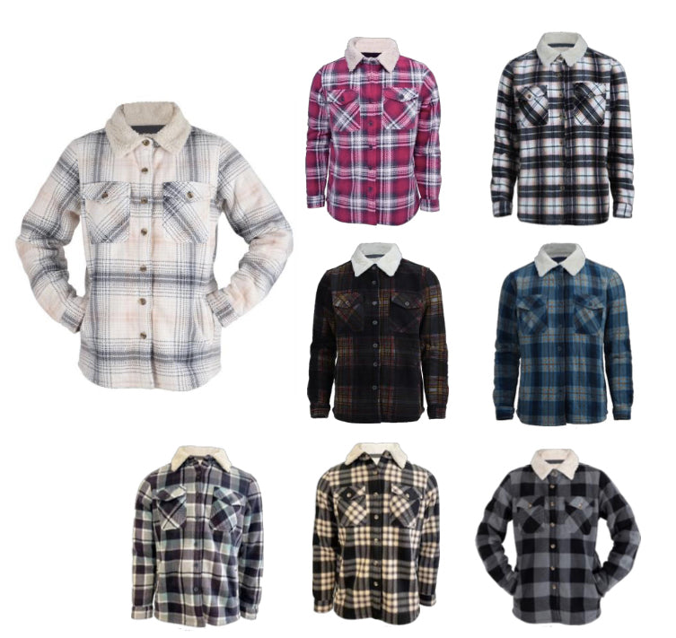 Women's Long-Sleeve Button-Down Plaid Shackets w/ Plush Berber Lining - Choose Your Color(s)