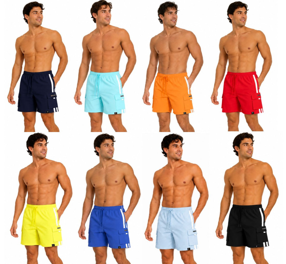 Men's Swim Trunks w/ Two Tone Athletic Stripe & Side Cargo Pocket - Size Medium-2XL