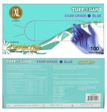 Blue Medical Grade Powder Free Disposable Nitrile Gloves - Tuff Gard - Size: Small