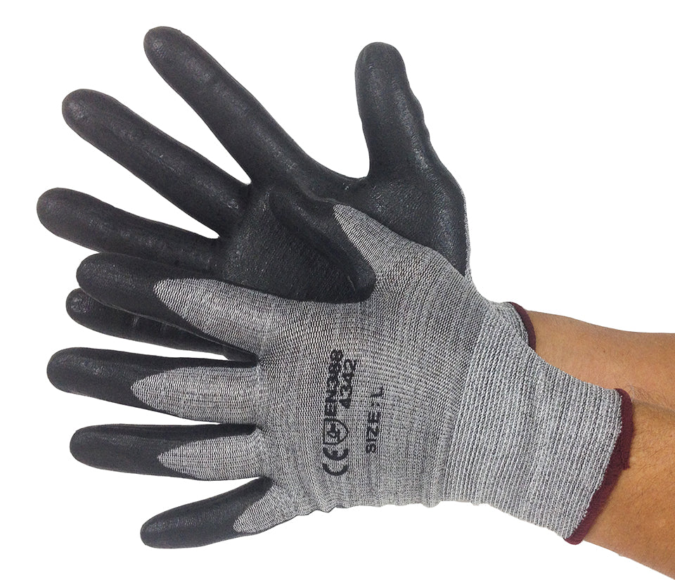 Cut Resistant HPPE/Lycra Work Gloves w/ Nitrile Coating - Size: XL