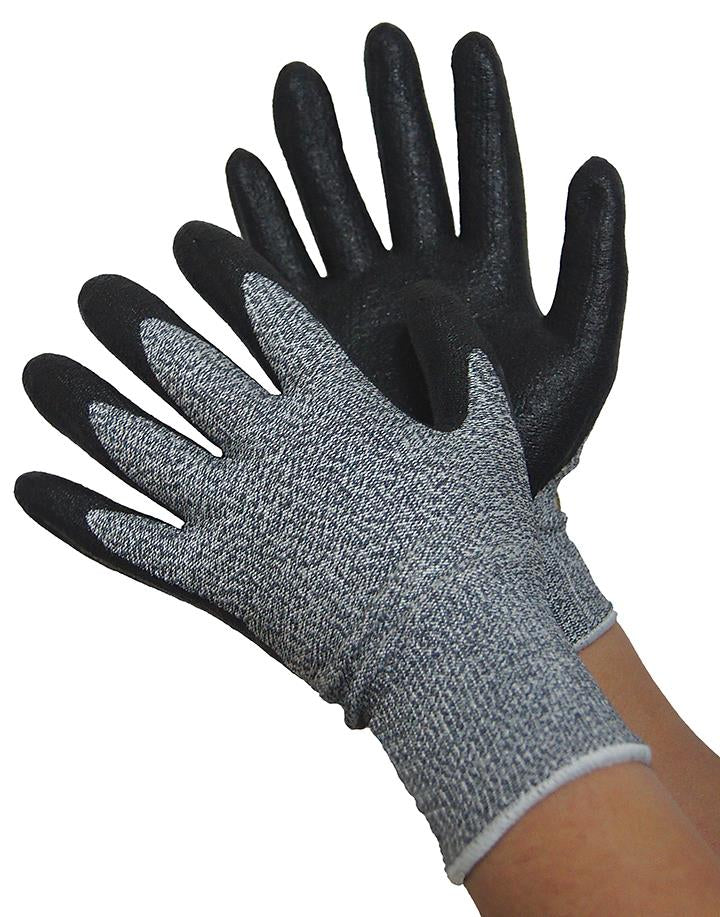 Cut Resistant HPPE/Lycra Work Gloves w/ Nitrile Coating - Size: Large