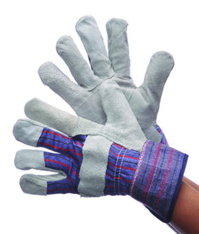 Cow Split Leather Palm Gloves w/ Startched Cuff - Size: Large