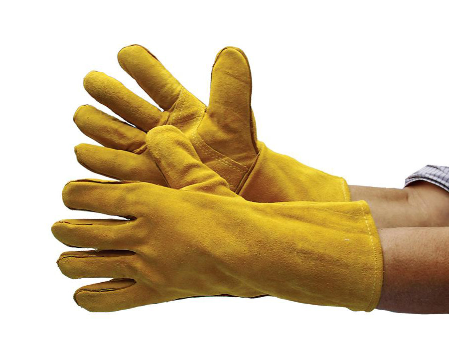 Sock Lined Brown Leather Welding Gloves w/ Reinforced Thumb - Size: Large